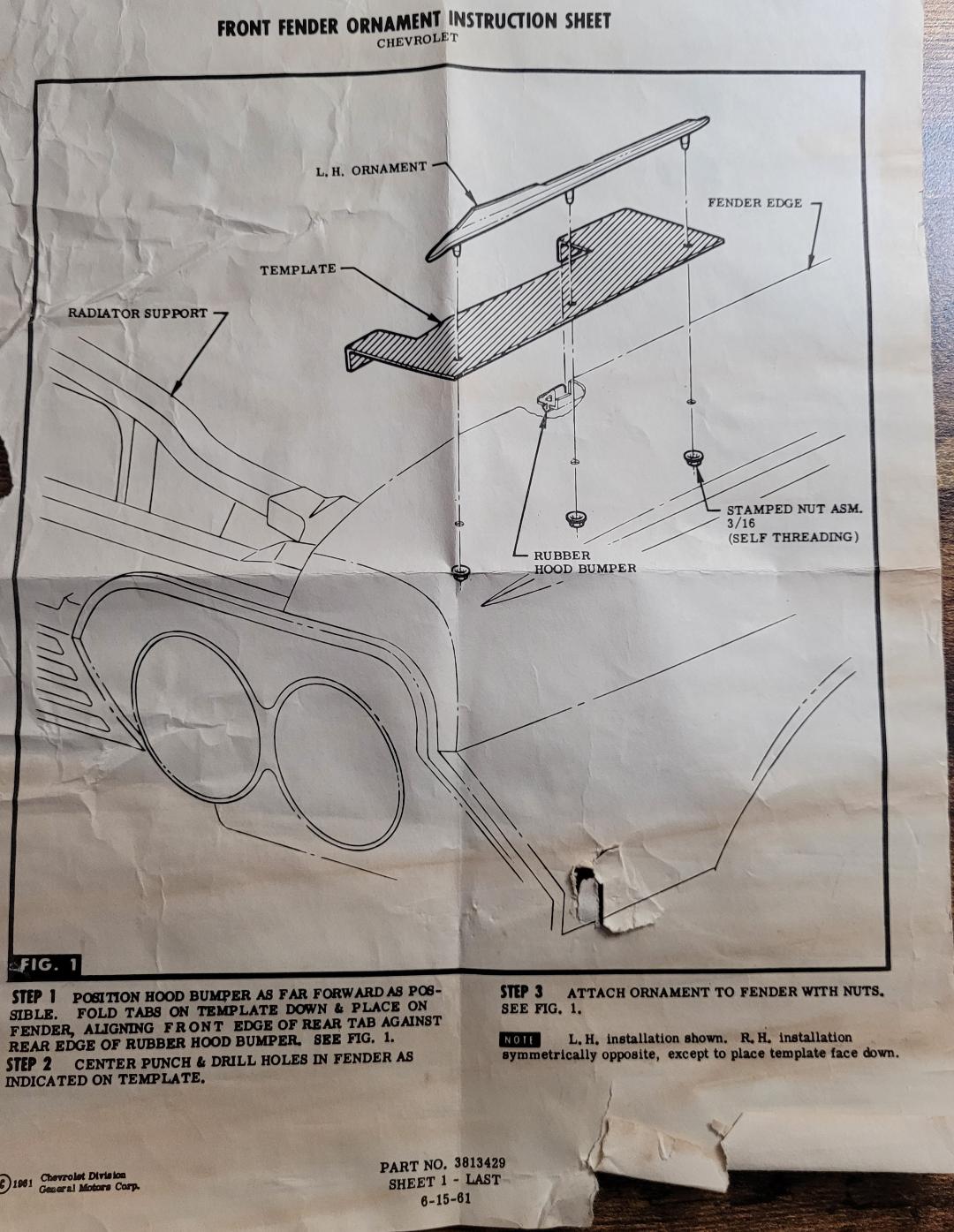 1962 IMPALA FENDER ORNAMENT TEMPLATE